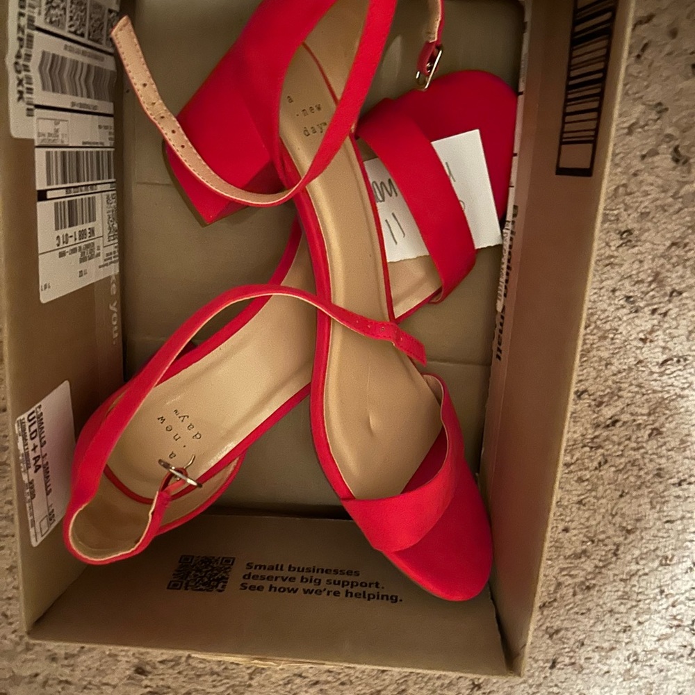 red heeled sandals